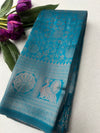 Premium Peacock Blue Soft Silk Saree with Rich Silver Zari Weaving & Running Blouse |Aadi Offer Sale|| KRISA COLLECTIONS