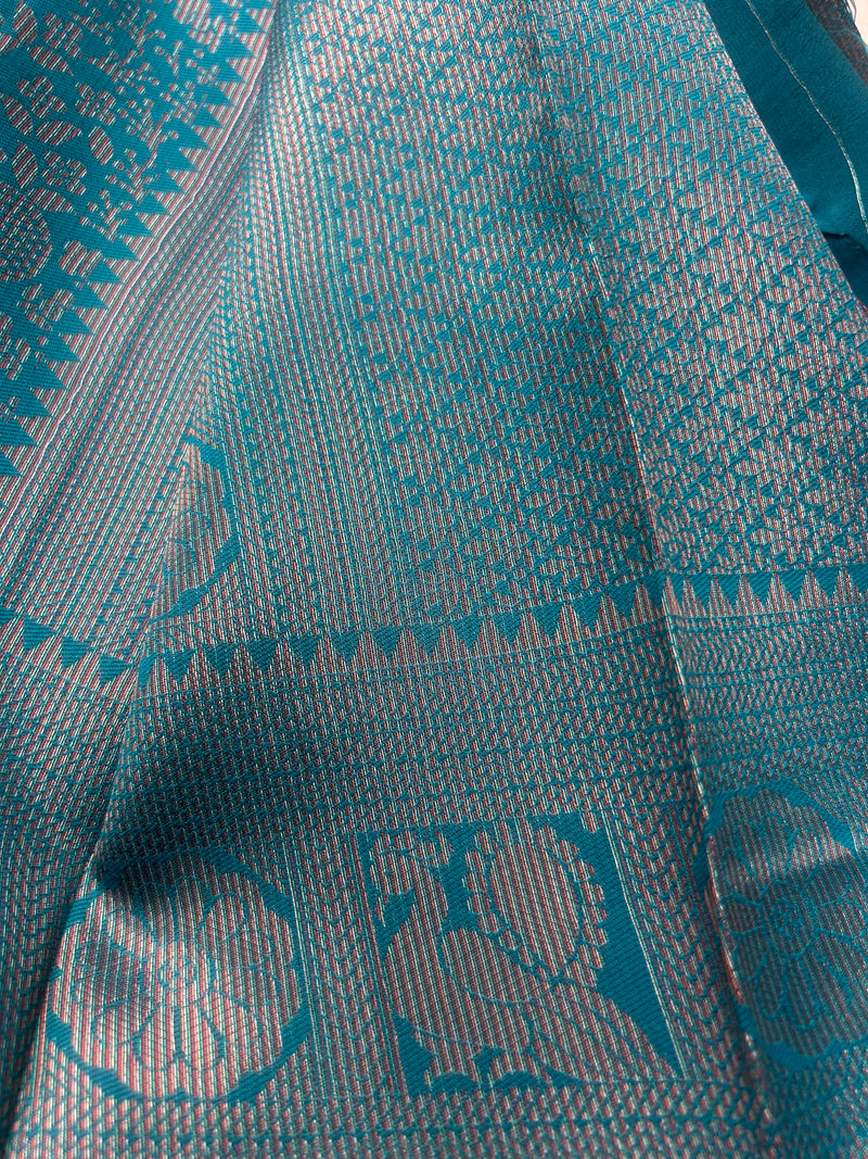 Premium Peacock Blue Soft Silk Saree with Rich Silver Zari Weaving & Running Blouse |Aadi Offer Sale|| KRISA COLLECTIONS
