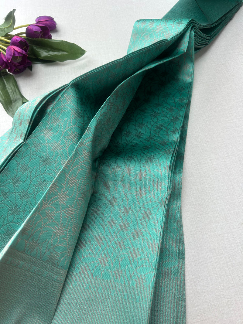 Premium Sea Green Soft Silk Saree with Elegant Self Zari Weaving & Running Blouse|Aadi Offer Sale| KRISA COLLECTIONS