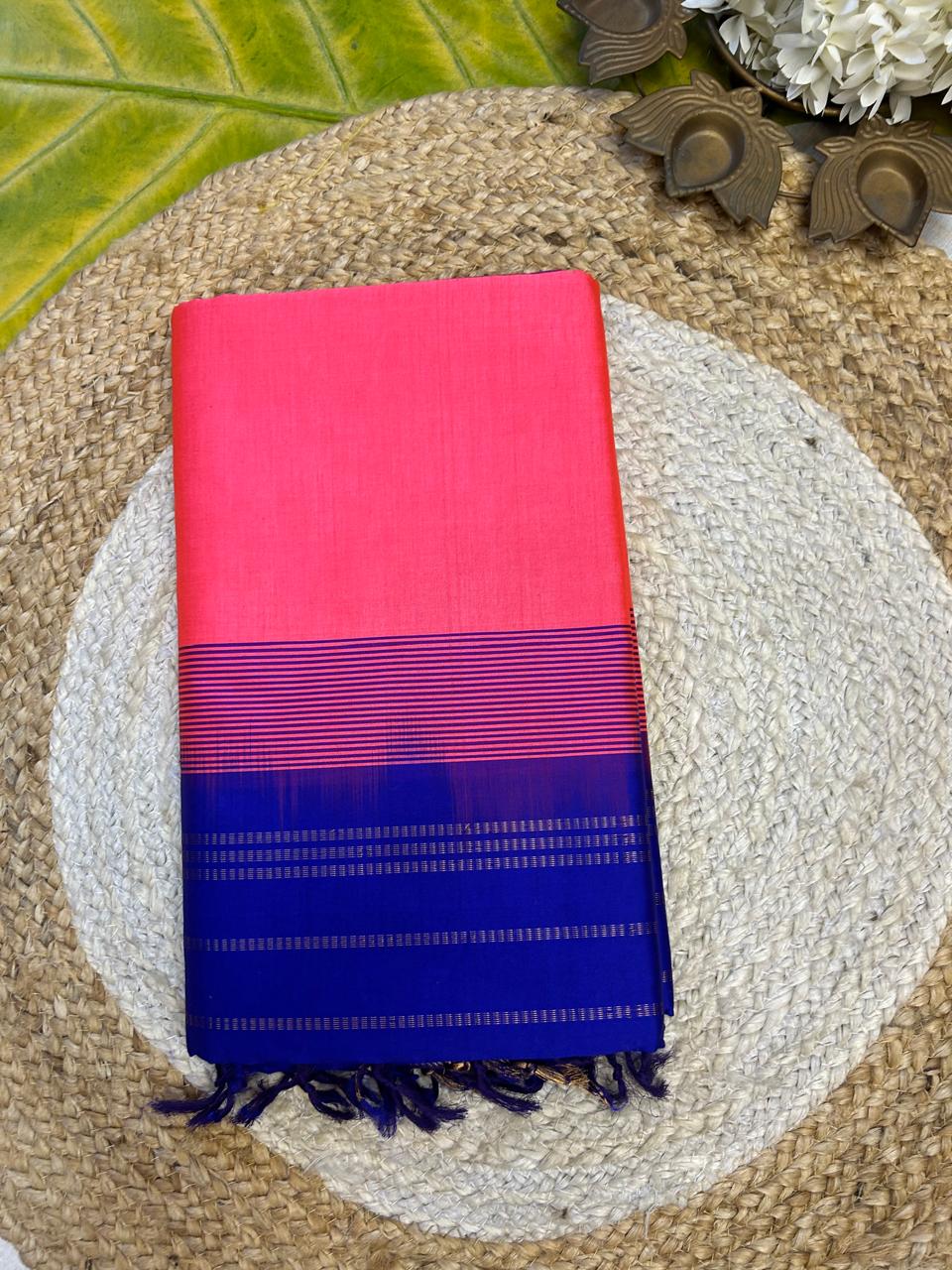 Pure silk cotton with contrast blue blouse  002