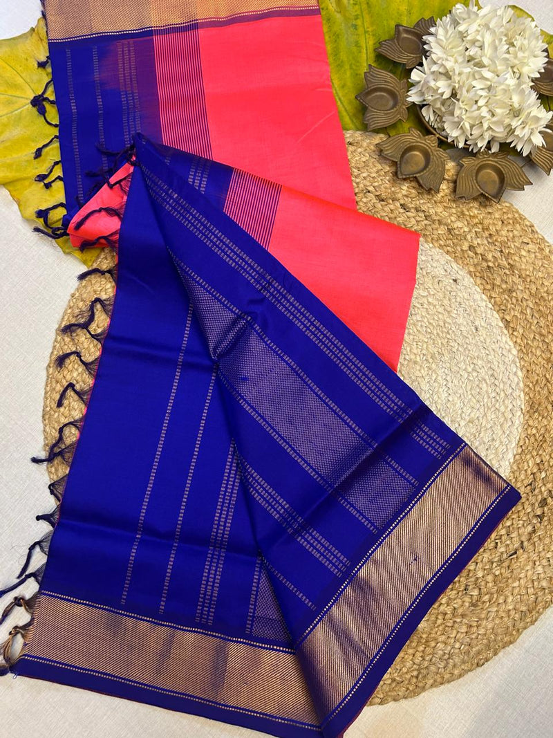 Pure silk cotton with contrast blue blouse  002