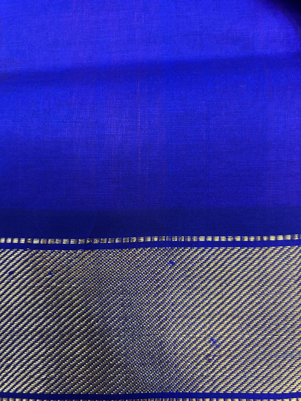 Pure silk cotton with contrast blue blouse  002