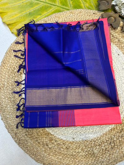 Pure silk cotton with contrast blue blouse  002