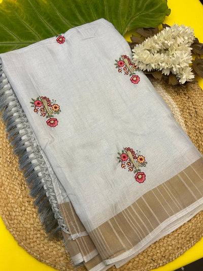 Premium Raw silk saree -light pastel sky blue  shade with zari lines all over the body