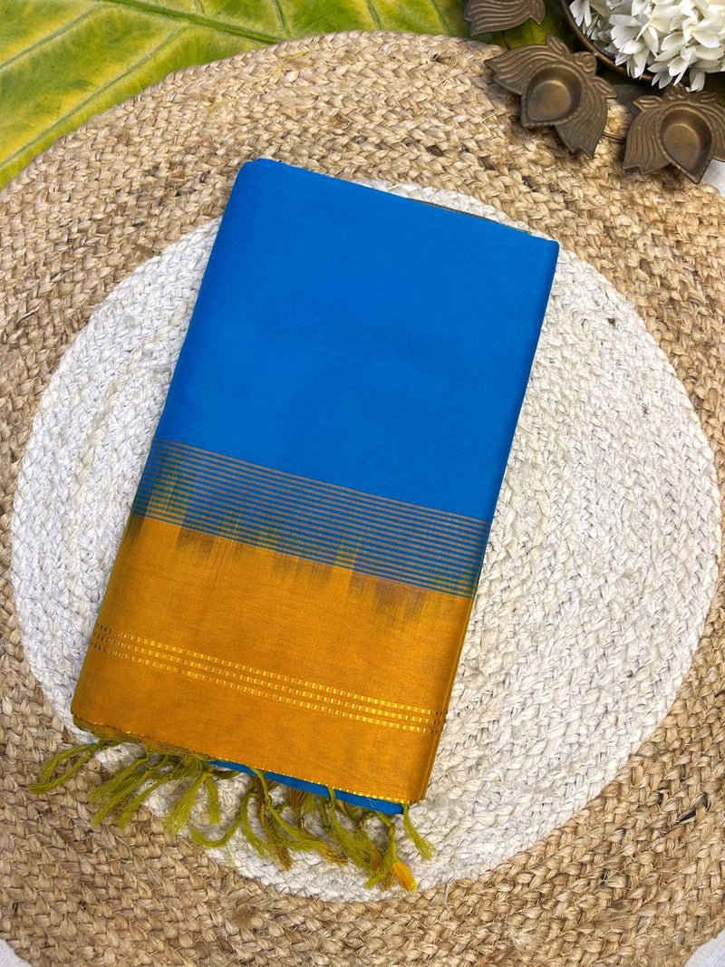 Pure silk cotton with contrast mustard yellow blouse  003