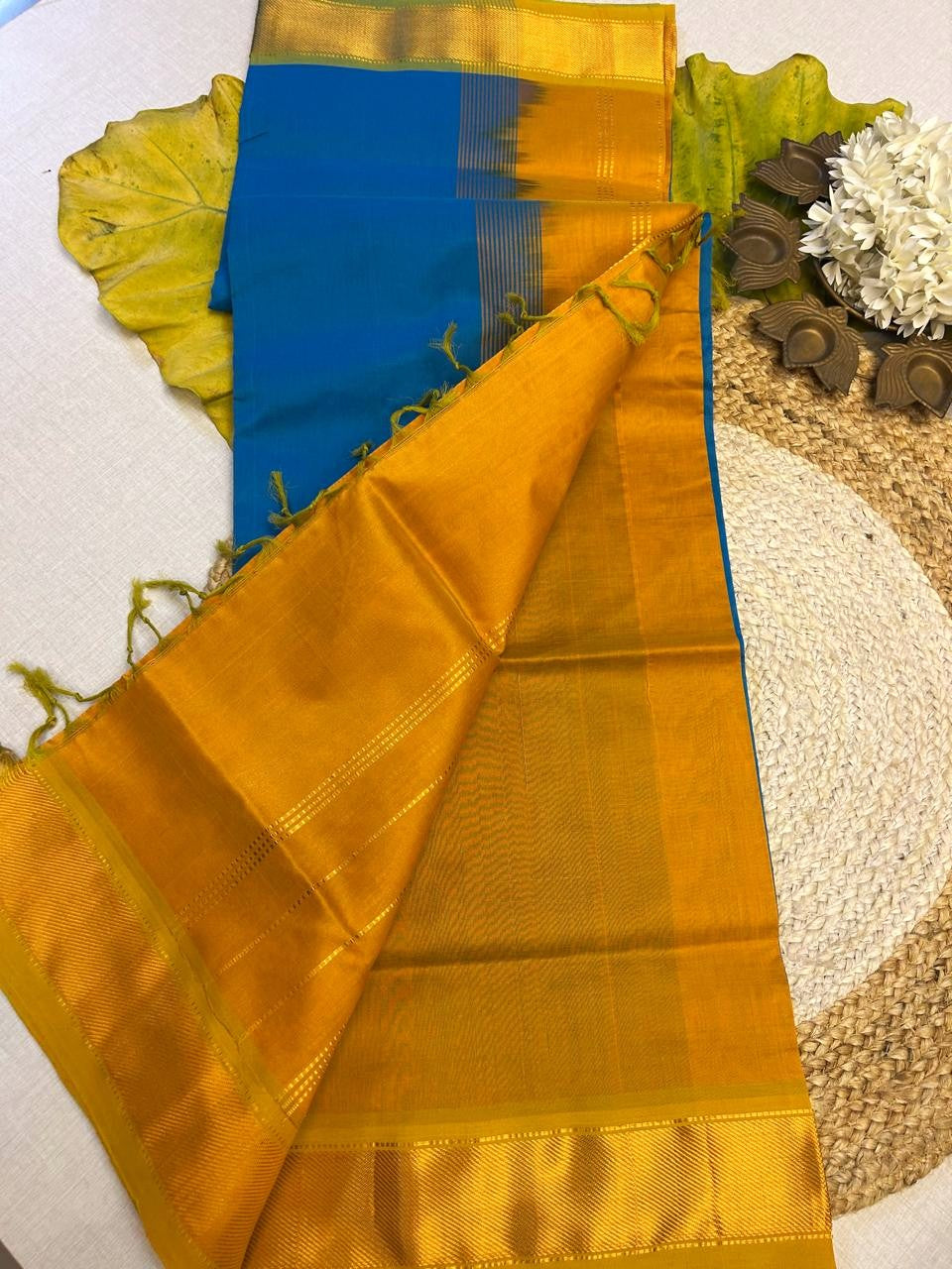 Pure silk cotton with contrast mustard yellow blouse  003