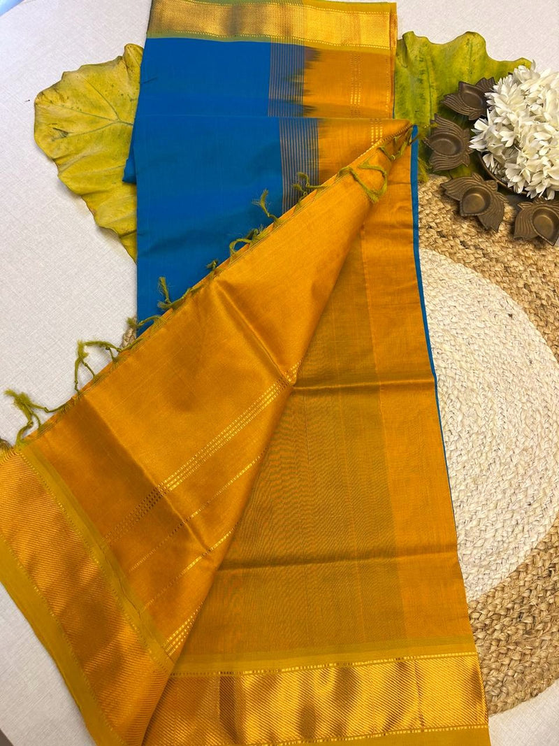 Pure silk cotton with contrast mustard yellow blouse  003