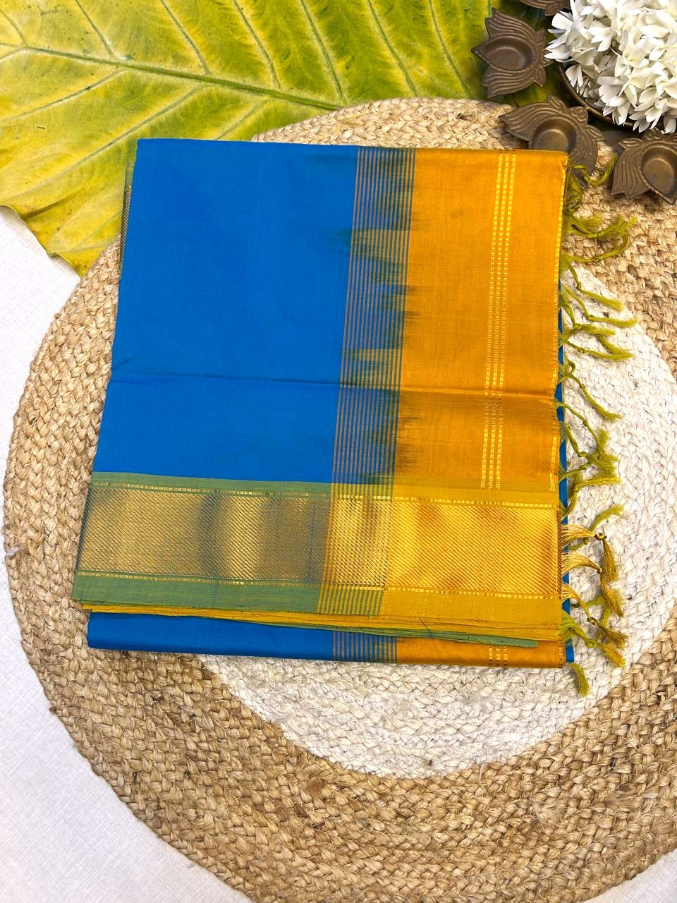 Pure silk cotton with contrast mustard yellow blouse  003