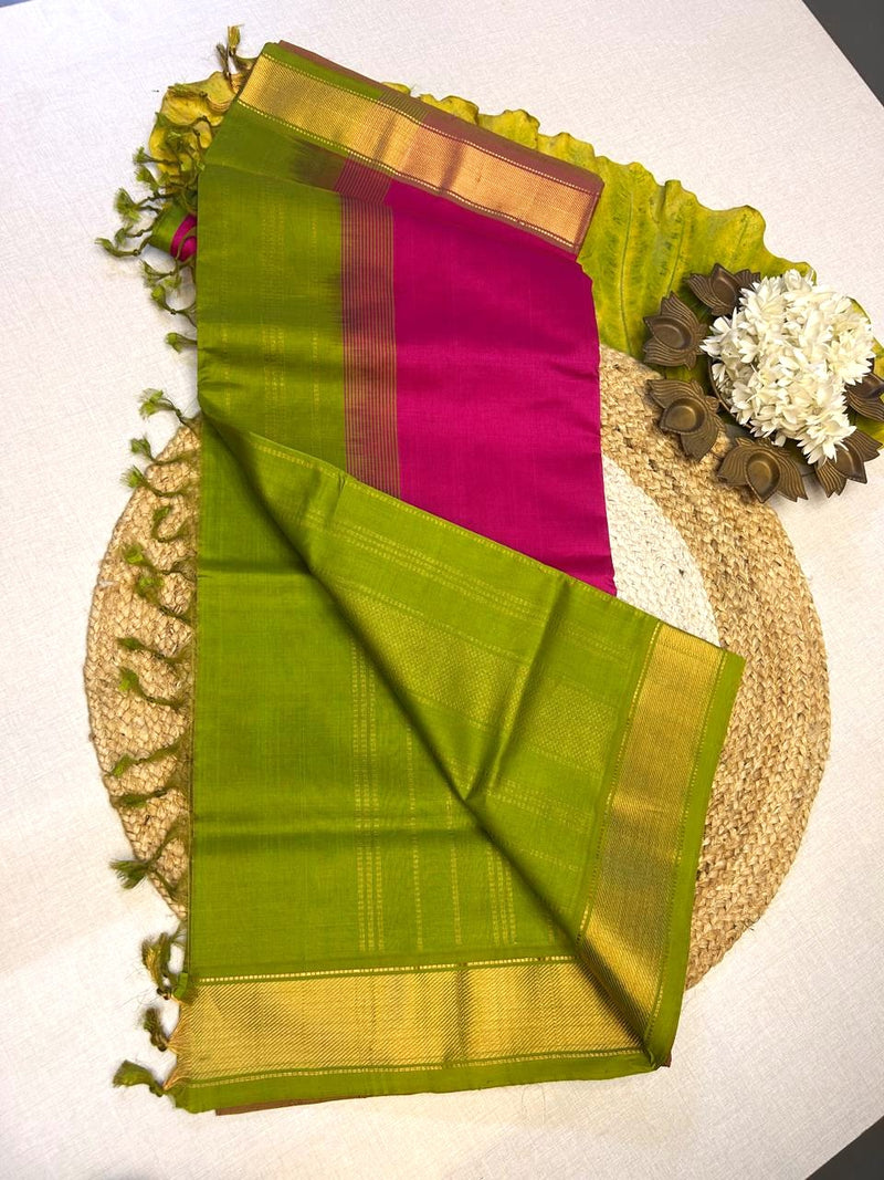 Pure silk cotton with contrast green blouse  001