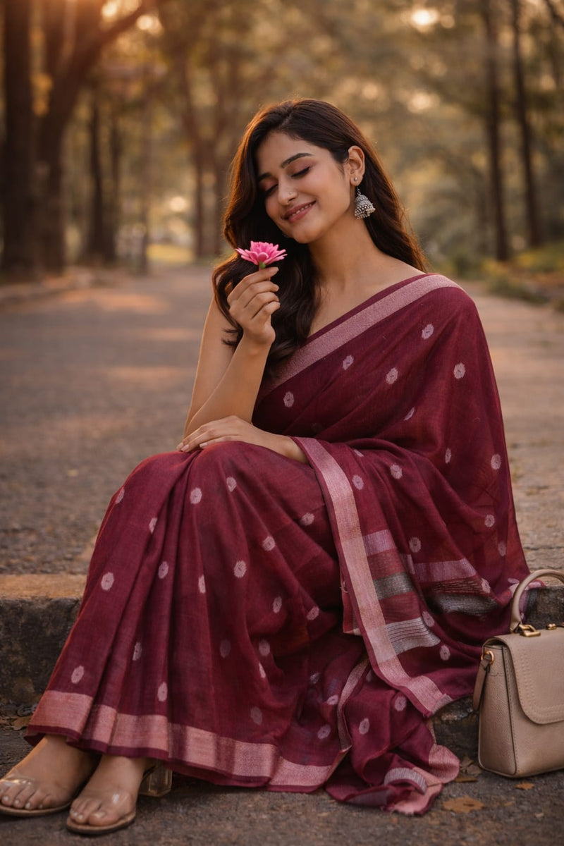 Semi-Linen Saree-Breathable Luxury with Effortless Style | Krisa 001