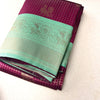 Rich wine-purple Kanchipuram silk saree features intricate gold zari checks|Krisa  |limited time offer