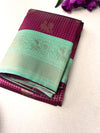 Rich wine-purple Kanchipuram silk saree features intricate gold zari checks|Krisa  |limited time offer
