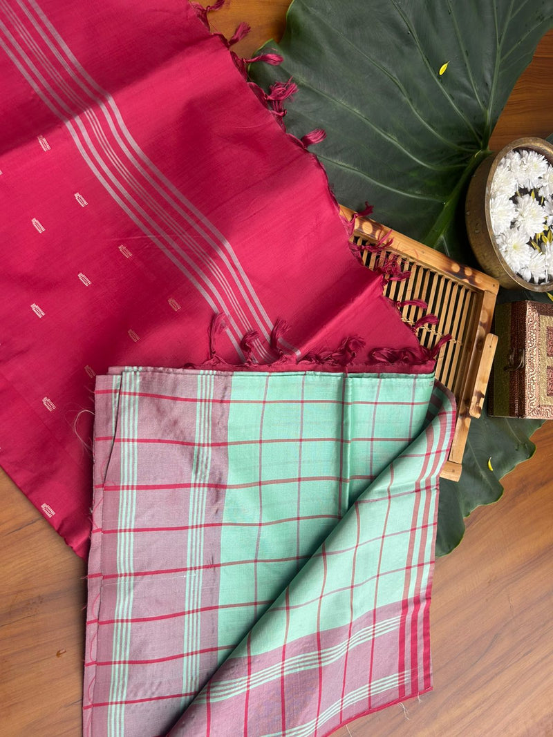 Vazhaipattu pastel green checked silk saree -with blouse