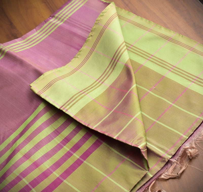 vazhaipattu silk saree pastel green - checked design-with Blouse