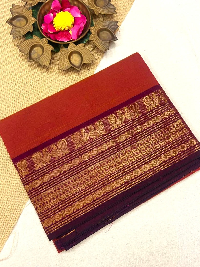 Chettinad Cotton Red Saree | only saree|Timeless Elegance – Krisa 006