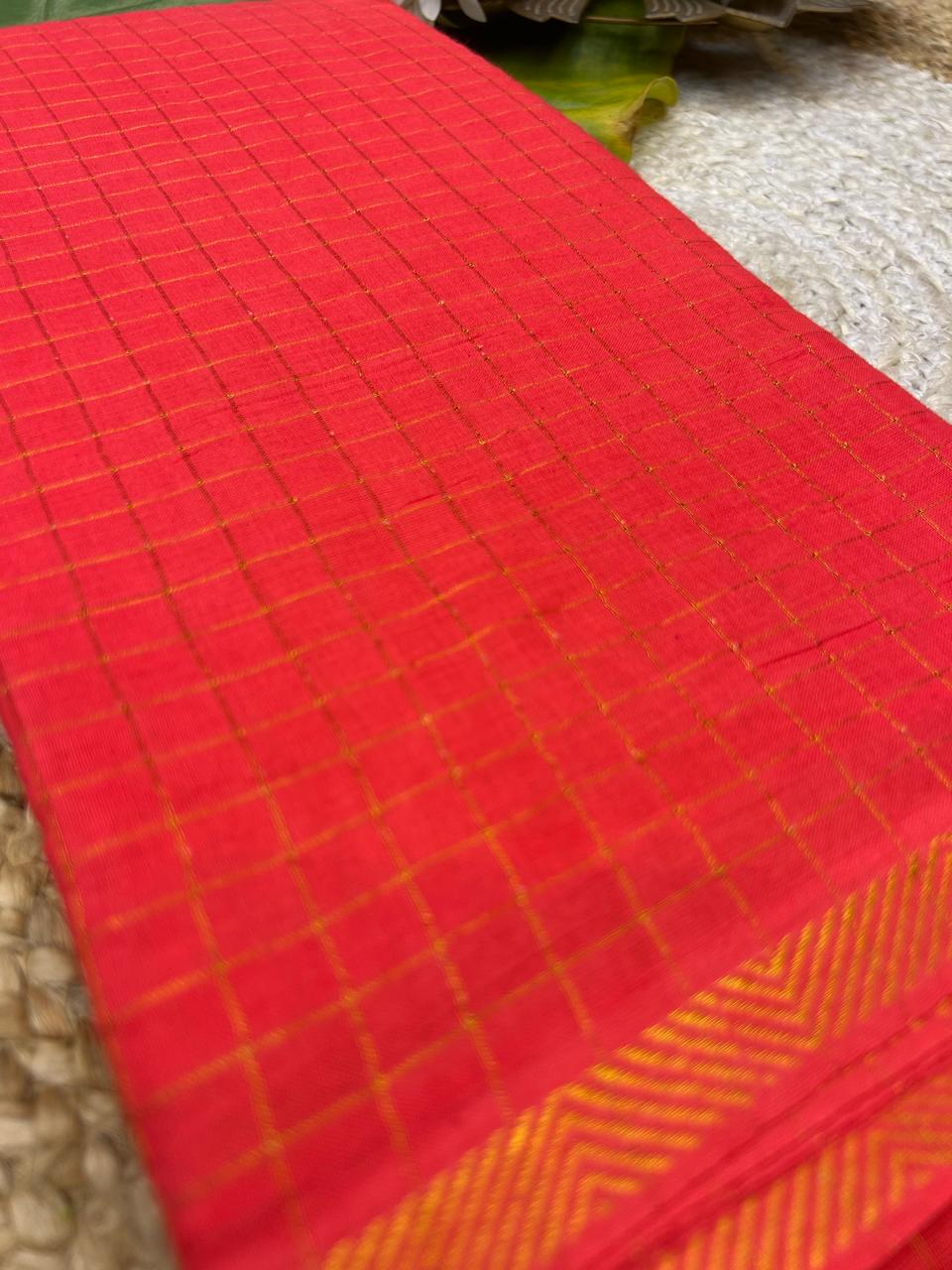 Golden check pure sungudi cotton saree-without blouse004|KRISA