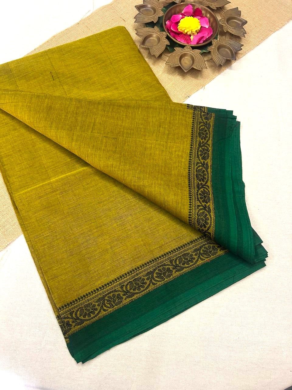 Chettinad cotton Lemon Green saree