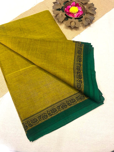 Chettinad Cotton Lemon Green Saree | Timeless Elegance – Krisa 004