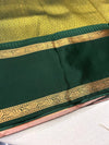 Peach-Pink Silk Saree with Black-Gold Zari Checked Body & Temple Border|Kanchipuram Handloom Silk|Krisa Collections