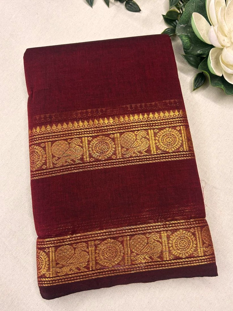 Retta patta border Narayanapet saree  -maroon  colour with blouse