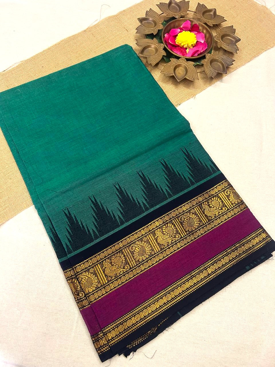 Chettinad cotton Green saree | Timeless Elegance – Krisa 003