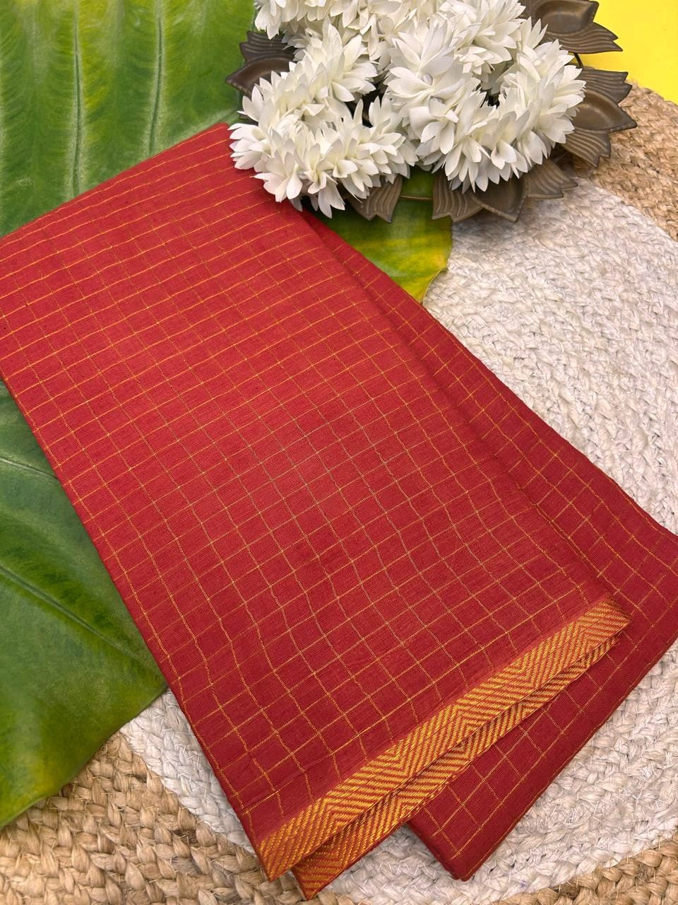 Golden check pure sungudi cotton saree-without blouse 003|KRISA