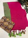 Pink Khadi Cotton Saree With Blouse | Extra Kalamkari Blouse|Lightweight Handloom Cotton Saree | KRISA