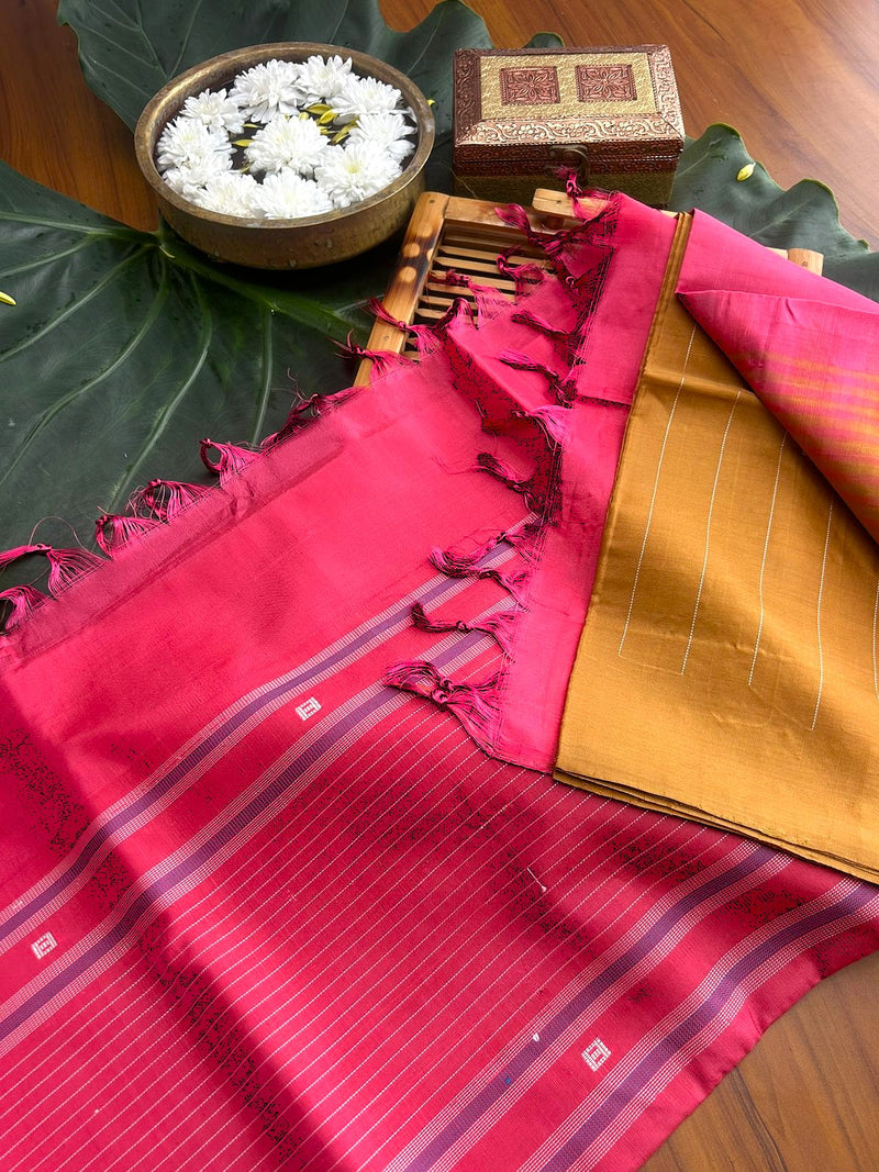 Vazhaipattu silk  golden striped saree with out blouse