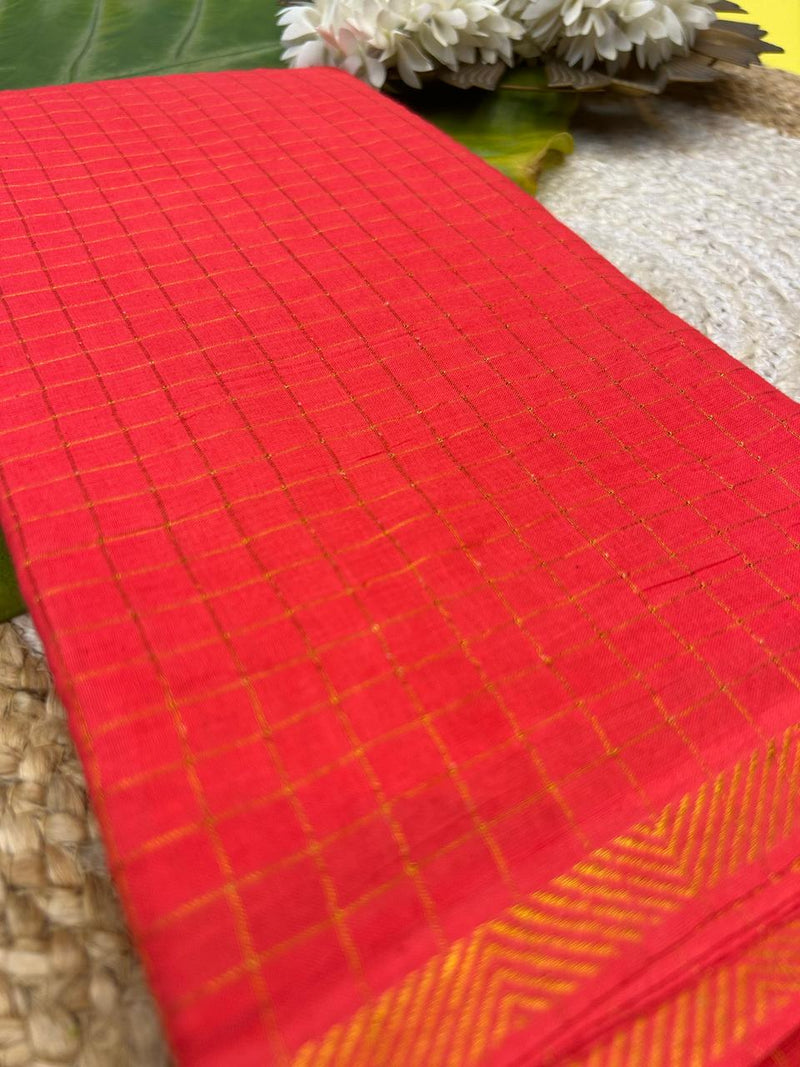 Golden check pure sungudi cotton saree-without blouse004|KRISA