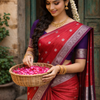 Elegant Crimson Zari Butta Saree with Rich Contrast Border|bridal collection|krisa collections|party wear saree