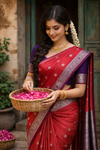 Elegant Crimson Zari Butta Saree with Rich Contrast Border|bridal collection|krisa