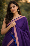Blue Khadi Cotton Saree With Blouse | Extra Kalamkari Blouse|Lightweight Handloom Cotton Saree | KRISA