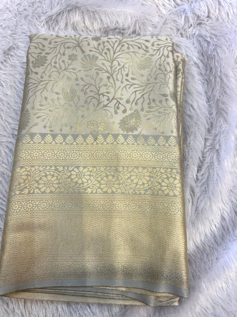 Champagne Ivory Zari Woven Saree – Luxury Festive Collection |KSR502| KRISA